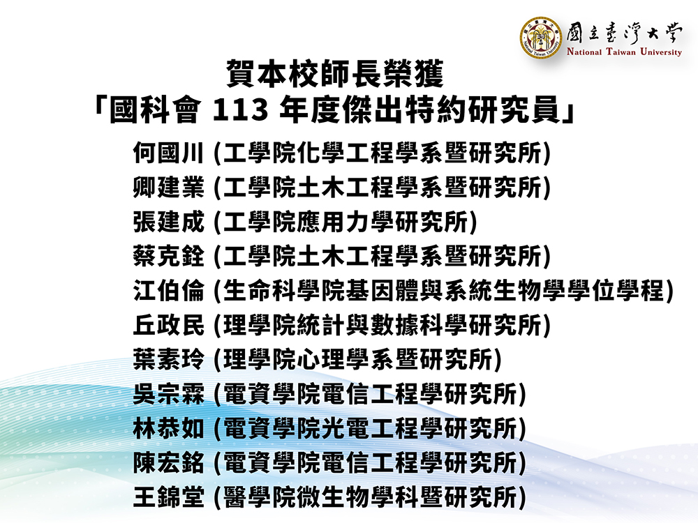 國科會 113年度傑出特約研究員臺大獲獎名單-封面圖